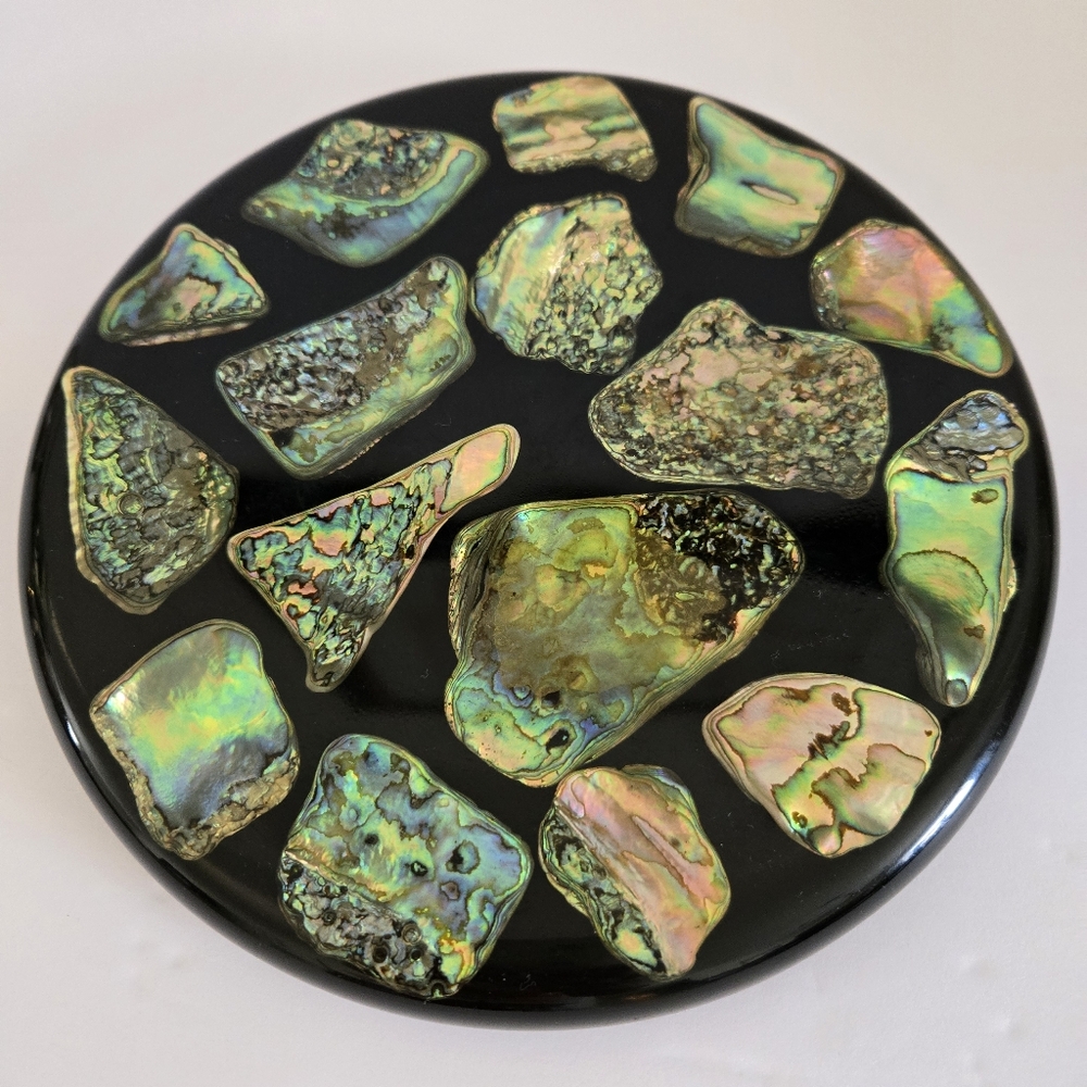 Vintage Abalone Trivet Hot Plate Handmade With Shells From The Pacific Ocean